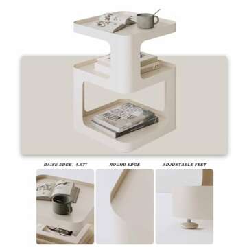 XIV Side Table, Small End Table, Modern Nightstand, Accent Bedside Table, 3 Tier Night Stands, Metal Bed Side Table for Living Room Bedroom Outdoor Entryway, No Assembly Required (Off White, Square)