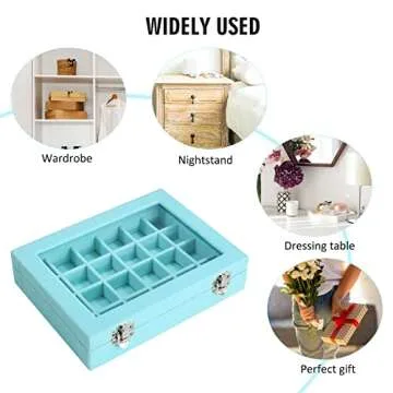 Vicoter Velvet Jewelry Box 24 Grid Jewelry Ring Display Organiser Box Tray Holder Earrings Storage Case for Girls Wife Mom Women (Light Blue)
