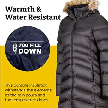 MARMOT Women's Montreal Mid-Thigh Length Down Puffer Coat, Jet Black, Small