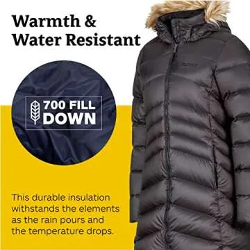 MARMOT Women's Montreal Mid-Thigh Length Down Puffer Coat, Jet Black, Small