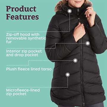 MARMOT Women's Montreal Mid-Thigh Length Down Puffer Coat, Jet Black, Small