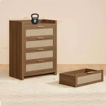 Stylish SICOTAS Dresser with 4 Rattan Drawers for Storage