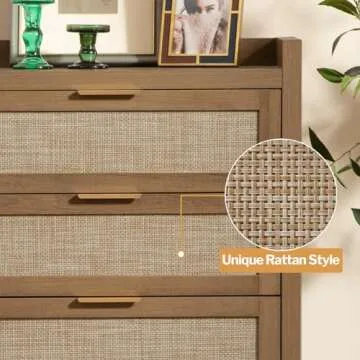Stylish SICOTAS Dresser with 4 Rattan Drawers for Storage