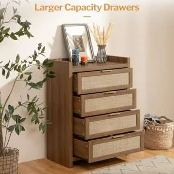 Stylish SICOTAS Dresser with 4 Rattan Drawers for Storage