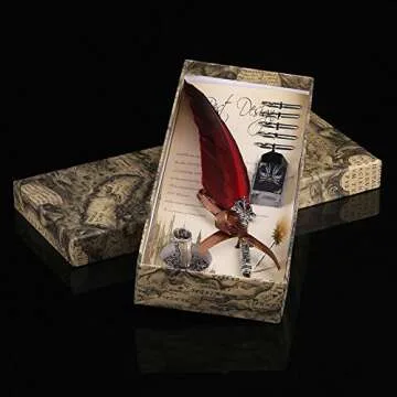 Eboxer 2 Colors Calligraphy Pen Set Vintage Quill Pen with Refined Plated Rod, Pen for Writing Signature, As a People Holiday/Party/Wedding/Home Decoration (Red)