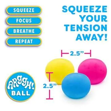 Power Your Fun Arggh Mini Stress Balls for Adults and Kids - 3pk Squishy Stress Balls with Light, Medium, Heavy Resistances, Fidget Toy Sensory Stress Relief Squeeze Toys (Yellow, Pink, Blue)