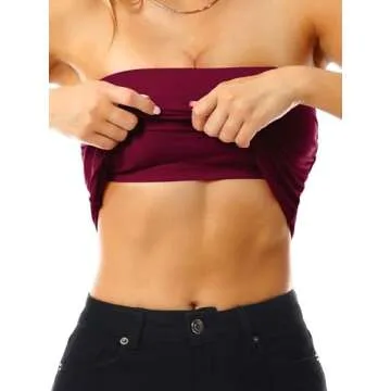 MixMatchy Women's Solid Casual Summer Side Shirring Scrunched Double Layered Tube Top 3PACK - Black/Wite/Burgundy L