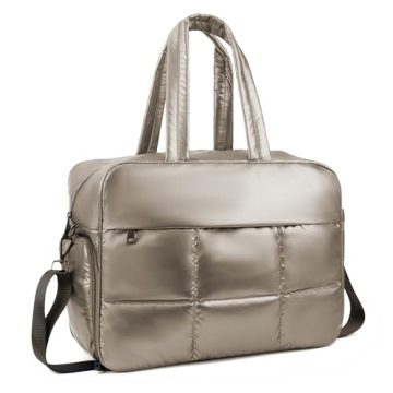 Weekender Fluffy Bag Quilted Nylon Puffer Tote Bag Personal Item Bag for Airlines Overnight Bag Gym ...