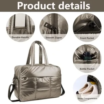 Weekender Fluffy Bag Quilted Nylon Puffer Tote Bag Personal Item Bag for Airlines Overnight Bag Gym Bag