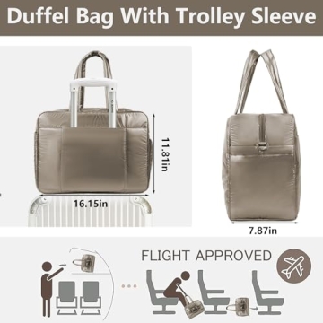 Weekender Fluffy Bag Quilted Nylon Puffer Tote Bag Personal Item Bag for Airlines Overnight Bag Gym Bag