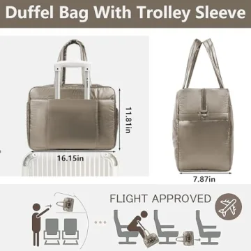 Weekender Fluffy Bag Quilted Nylon Puffer Tote Bag Personal Item Bag for Airlines Overnight Bag Gym Bag