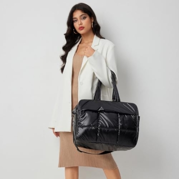 Weekender Fluffy Bag Quilted Nylon Puffer Tote Bag Personal Item Bag for Airlines Overnight Bag Gym Bag
