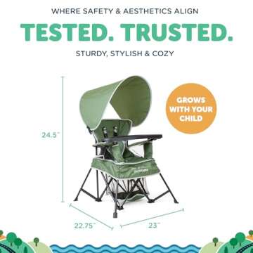 Baby Delight Go with Me Venture Portable Chair | Indoor and Outdoor | Sun Canopy | 3 Child Growth Stages | Moss Bud Green