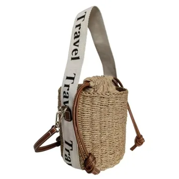NIBD Beach Bag for Women Straw Woven Tote Bag Summer Bucket Shoulder Bag Straw Crossbody Bag Letter ...