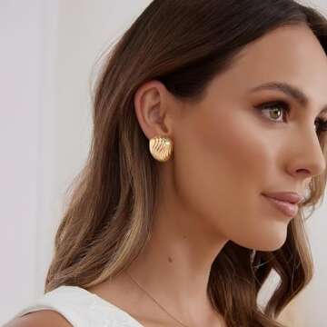 HESSAWELL Gold Statement Stud Earrings for Women Chunky Gold Earrings for Women Trendy Jewelry