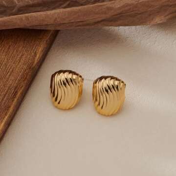 HESSAWELL Gold Statement Stud Earrings for Women Chunky Gold Earrings for Women Trendy Jewelry