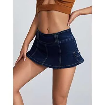 Floerns Women's A Line Flare Mini Jeans Skirt with Pockets