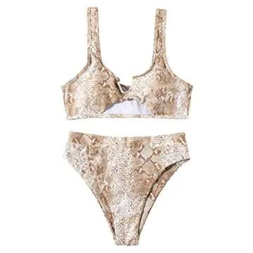 SUUKSESS Women Cutout High Waisted Bikini Push Up Swimsuits 2 Piece - Snakeskin Print