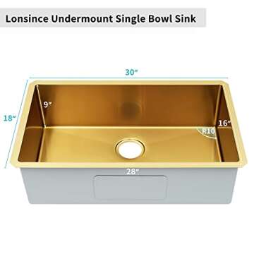 Lonsince Gold Stainless Steel Undermount Kitchen Sink