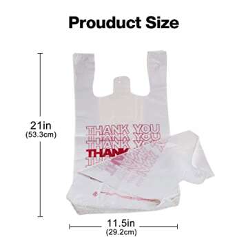 TashiBox Plastic bags with handles，thank you bags，Measures 11.5" X 6.25" X 21", 15mic, 0.6 Mil (400 Count),Reusable and Disposable Grocery Bags
