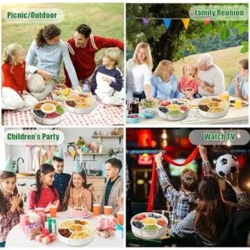 SanerCraft Rotating Snackle Box Container, Divided Fruit and Snack Tray with lid and Handle, Spinning Snack Container Veggie Platter for Parties, Picnics, Camping...