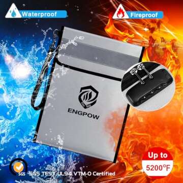 ENGPOW Fireproof Document Bag with Lock (5200℉),15”x 11”Waterproof and Fireproof Money Bag wit...