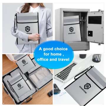 ENGPOW Fireproof Document Bag with Lock (5200℉),15”x 11”Waterproof and Fireproof Money Bag with Reflective Strip,Fireproof Safe Storage Pouch with Zipper for Valuables,Cash,A4 Legal Documents,File