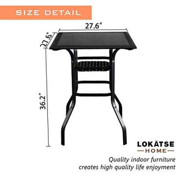 LOKATSE HOME 2-Tier Glass Top Bar Table for Outdoors