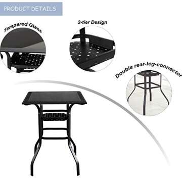 LOKATSE HOME 2-Tier Glass Top Bar Table for Outdoors