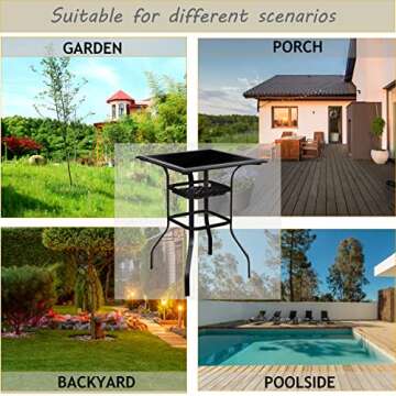 LOKATSE HOME 2-Tier Glass Top Bar Table for Outdoors