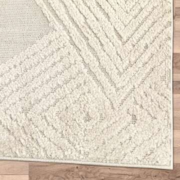 Antep Rugs Palafito 5x7 Geometric Shag Diamond High-Low Pile Textured Indoor Area Rug (Beige, 5'3" x 7'6")