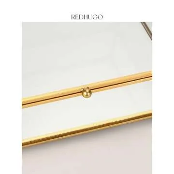 REDHUGO Large Glass Display Case Handmade, Mirrored Bottom Glass Boxes for Display, Glass Jewelry Box with Lid, Trinket Box Book Photo Box Keepsake Organizer for Vanity Decor Home Dresser, Gold