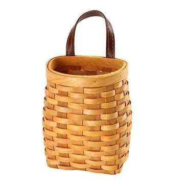 hanging wicker basket Hand-Woven Wood Storage Basket Portable Wall Hanging Flower Basket Organizer Fruit Vegetable Rattan Box Home Decoration Height 6.1in