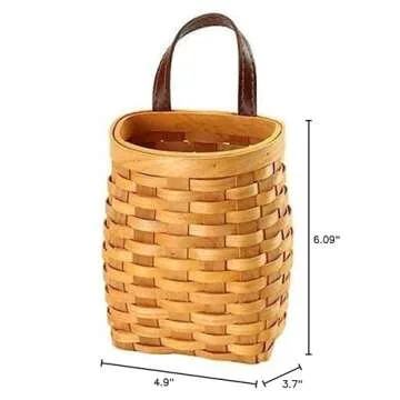 hanging wicker basket Hand-Woven Wood Storage Basket Portable Wall Hanging Flower Basket Organizer Fruit Vegetable Rattan Box Home Decoration Height 6.1in