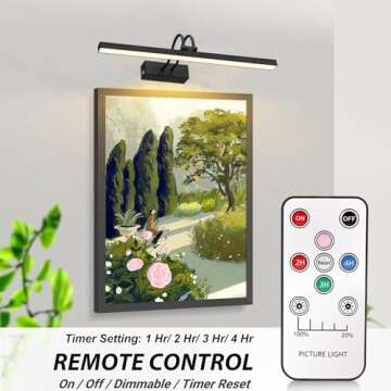 FUNCHDAY Picture Light, Wireless Rechargeable Gallery Light with Remote, 280LM Dimmable Painting Art Lighting Battery Operated, 16" Metal Picture Lights for Wall Art,Paintings,Mirror (Black)