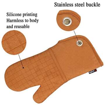 Silicone Groment Oven Mitts with Heat Resistant Non-Slip Set of 2, Oven Gloves and Pot Holders Kitchen Set for BBQ Cooking Baking, Grilling, Barbecue, Machine Washable Orange