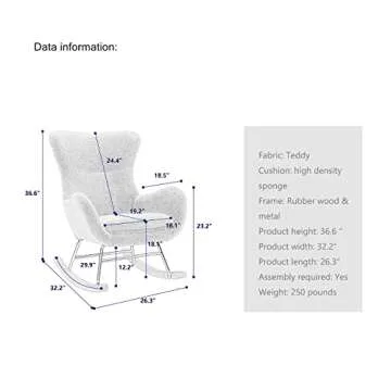 Kiztir Small Rocking Chair Nursery, Modern Rocking Chair with High Backrest, Comfy Accent Glider Cha...