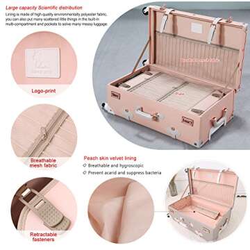 Unitravel Vintage Carry on Suitcase 20 inch Retro PU Spinner Trunk Luggage (Peach Pink)