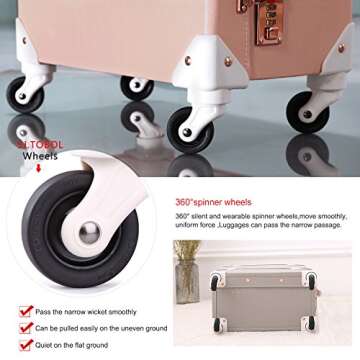 Unitravel Vintage Carry on Suitcase 20 inch Retro PU Spinner Trunk Luggage (Peach Pink)