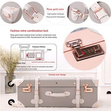 Unitravel Vintage Carry on Suitcase 20 inch Retro PU Spinner Trunk Luggage (Peach Pink)
