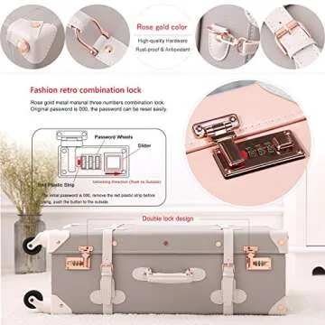 Unitravel Vintage Carry on Suitcase 20 inch Retro PU Spinner Trunk Luggage (Peach Pink)