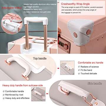 Unitravel Vintage Carry on Suitcase 20 inch Retro PU Spinner Trunk Luggage (Peach Pink)