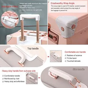 Unitravel Vintage Carry on Suitcase 20 inch Retro PU Spinner Trunk Luggage (Peach Pink)