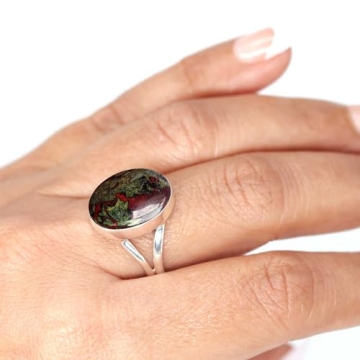 JEWELOPORIUM Multicolor Dragon Blood Jasper Silver Ring Size 7.5, 925 Sterling Silver Ring for Women...