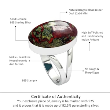 JEWELOPORIUM 925 Sterling Silver Dragon Blood Jasper Ring