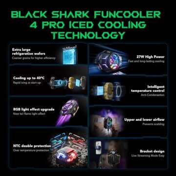 Cell Phone Cooler for Gaming Black Shark FunCooler 4 Pro, 27W Mobile Phone Cooling Fan with Sleep Ti...
