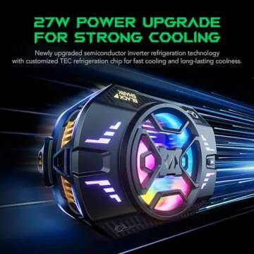 Cell Phone Cooler for Gaming Black Shark FunCooler 4 Pro, 27W Mobile Phone Cooling Fan with Sleep Timer/Fan Speed Settings for 2.59-3.46 inches iPhone/Android Heatsink, Cellphone Radiator RGB Light