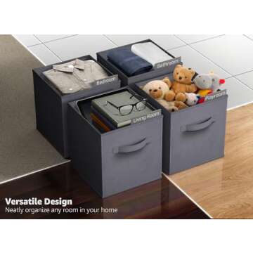 Sorbus Storage Cubes - 11 Inch Foldable Fabric Baskets for Organizing Pantry, Closet, Shelf, Cubby - 6 Grey Collapsible Cloth Storage Bins with Handle for Home, Bedroom