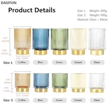 DASITON Makeup Brush holder Organizer,Crystal Cosmetic Makeup Brush Glass Brushes Storage Holder, Vintage Make Up Brush Cup Pen Pencil Holder striped vase(Clear S+L)