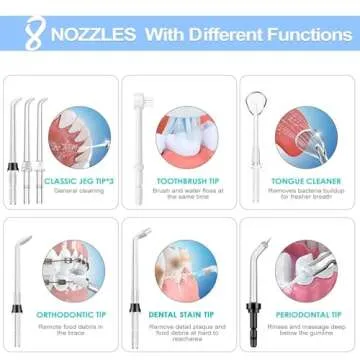 TUREWELL FC162 Water Dental Flosser for Teeth/Braces,10 Pressure Levels, 8 Water Jet Tips for Family, 600ML Electric Water Dental Oral Irrigator for Teeth-Clean (Black)